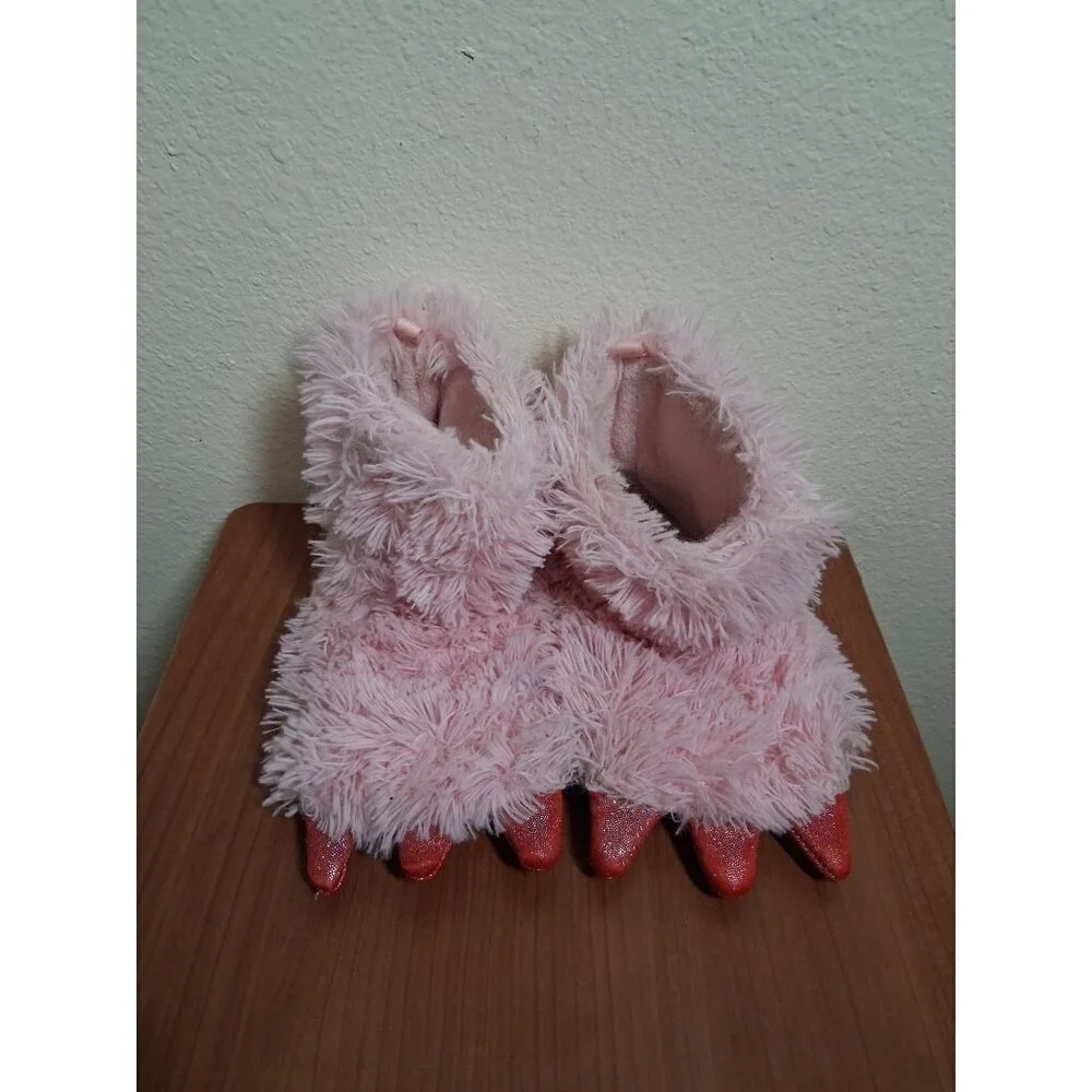 Wonder Nation Fluffy Monster Slippers Sleepwear Casual Pink Toddler Size 9/10